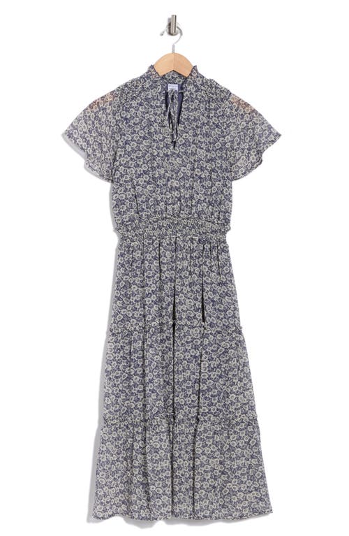 Shop Melrose And Market Tiered Midi Dress In Blue- Ivory Sketch Blossom