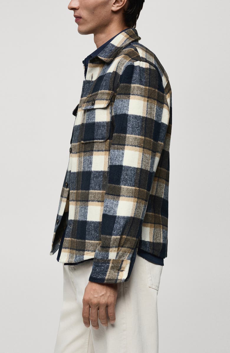 MANGO Check Flannel Overshirt, Alternate, color, Dark Navy