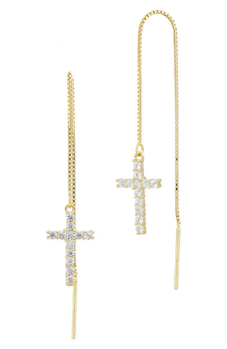 SAVVY CIE JEWELS CZ Cross Threader Earrings, Main, color,