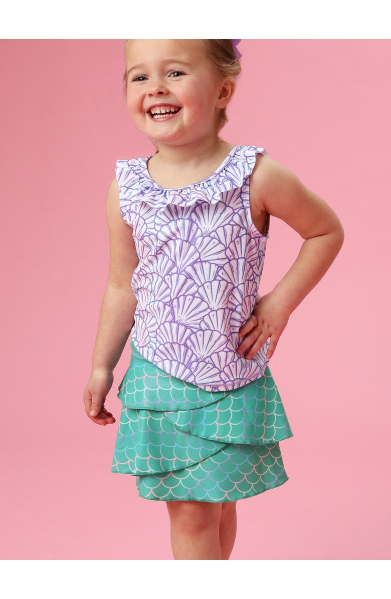 RuffleButts Active Princess Tiered Skort, Alternate, color, Marine Green Scales