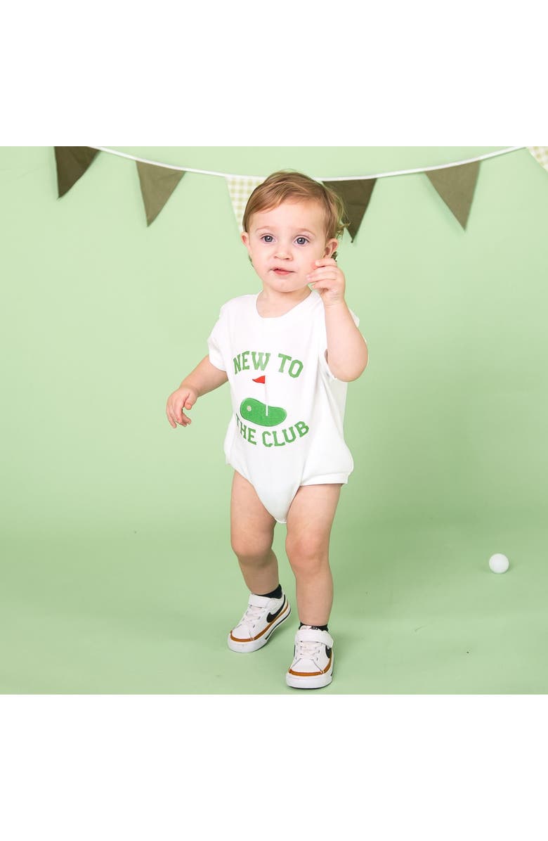 Sweet Wink New To The Club Patch Short Sleeve Romper, Alternate, color, Natural