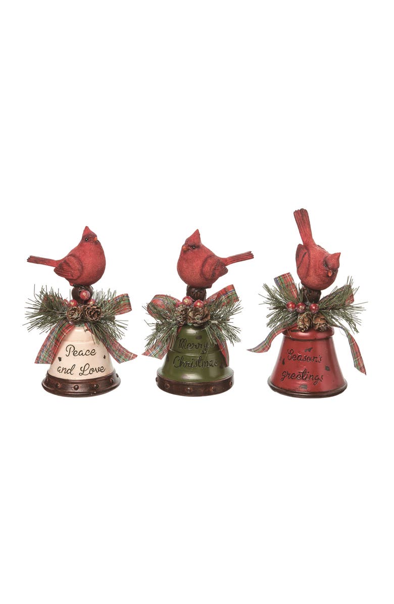 Transpac Resin Cardinal and Bell Figurine Set of 3 Colorful Birds, Main, color, Red