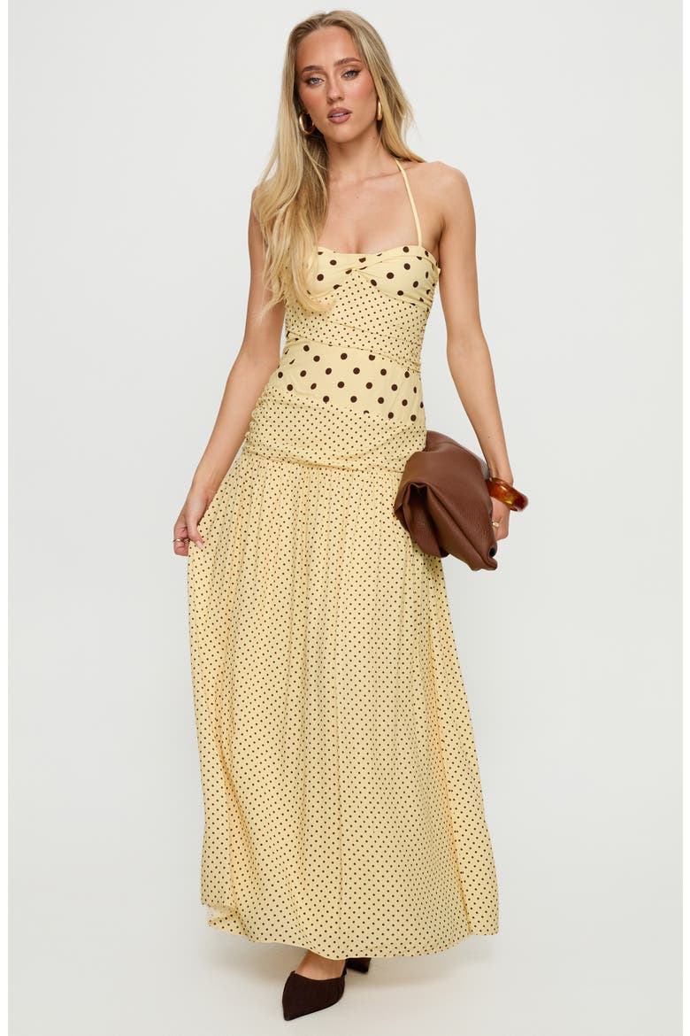 Marguerite Halter Dot Print Maxi Dress, Alternate, color, LEMON/ BROWN POLKADOT