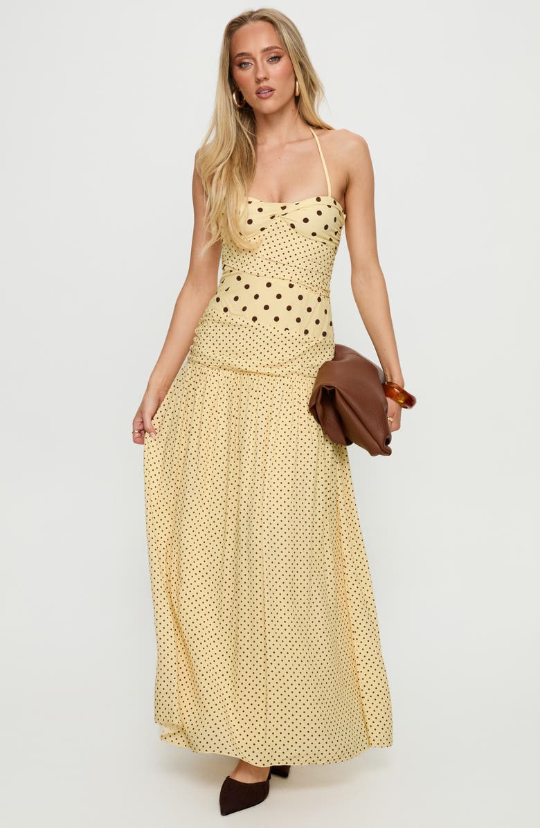 Princess Polly Marguerite Halter Dot Print Maxi Dress, Alternate, color, 