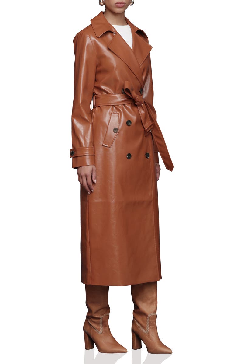 Avec Les Filles Double Breasted Faux Leather Trench Coat, Alternate, color, Caramel