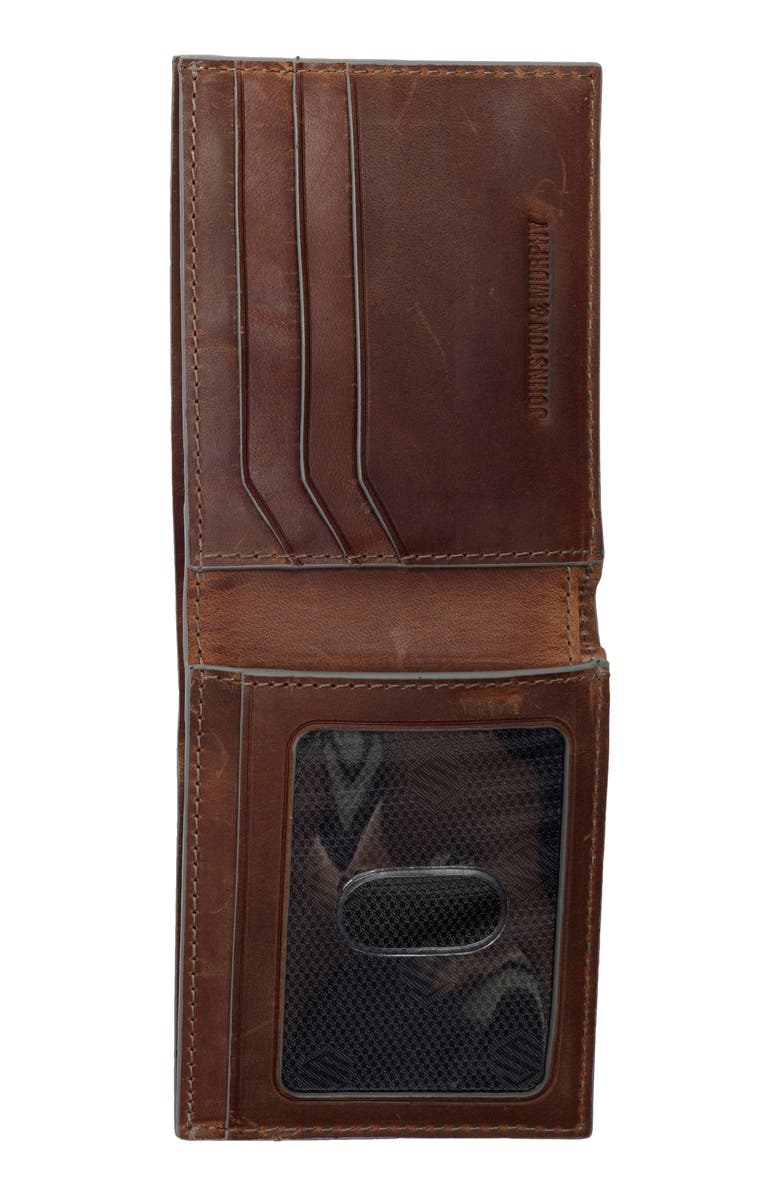 Johnston & Murphy Wavy Double Stitch Leather Bifold Wallet, Alternate, color, Tan