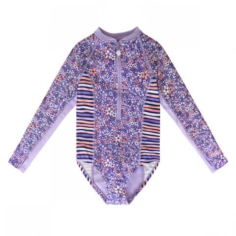 Long Sleeve Half Zip Swim Suit (Toddler, Little Kid, Big Kid)