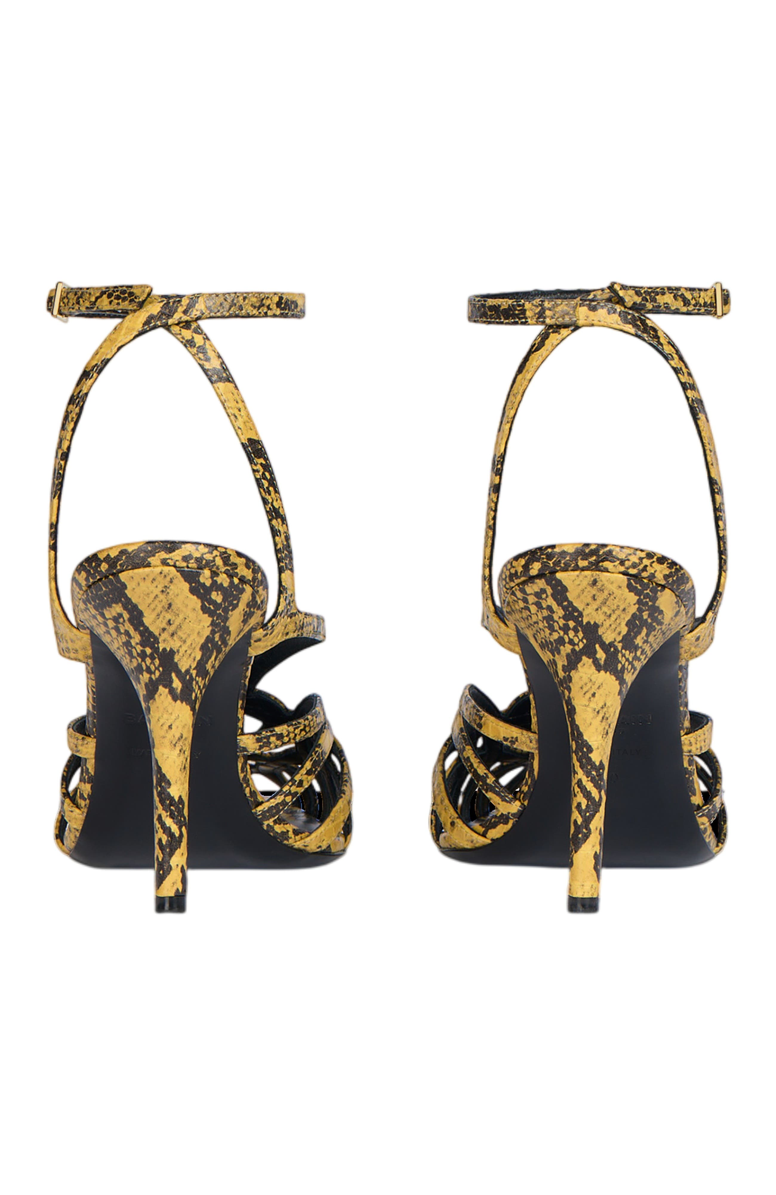 Python-Effect Leather Cage Sandals, Alternate, color, yellow