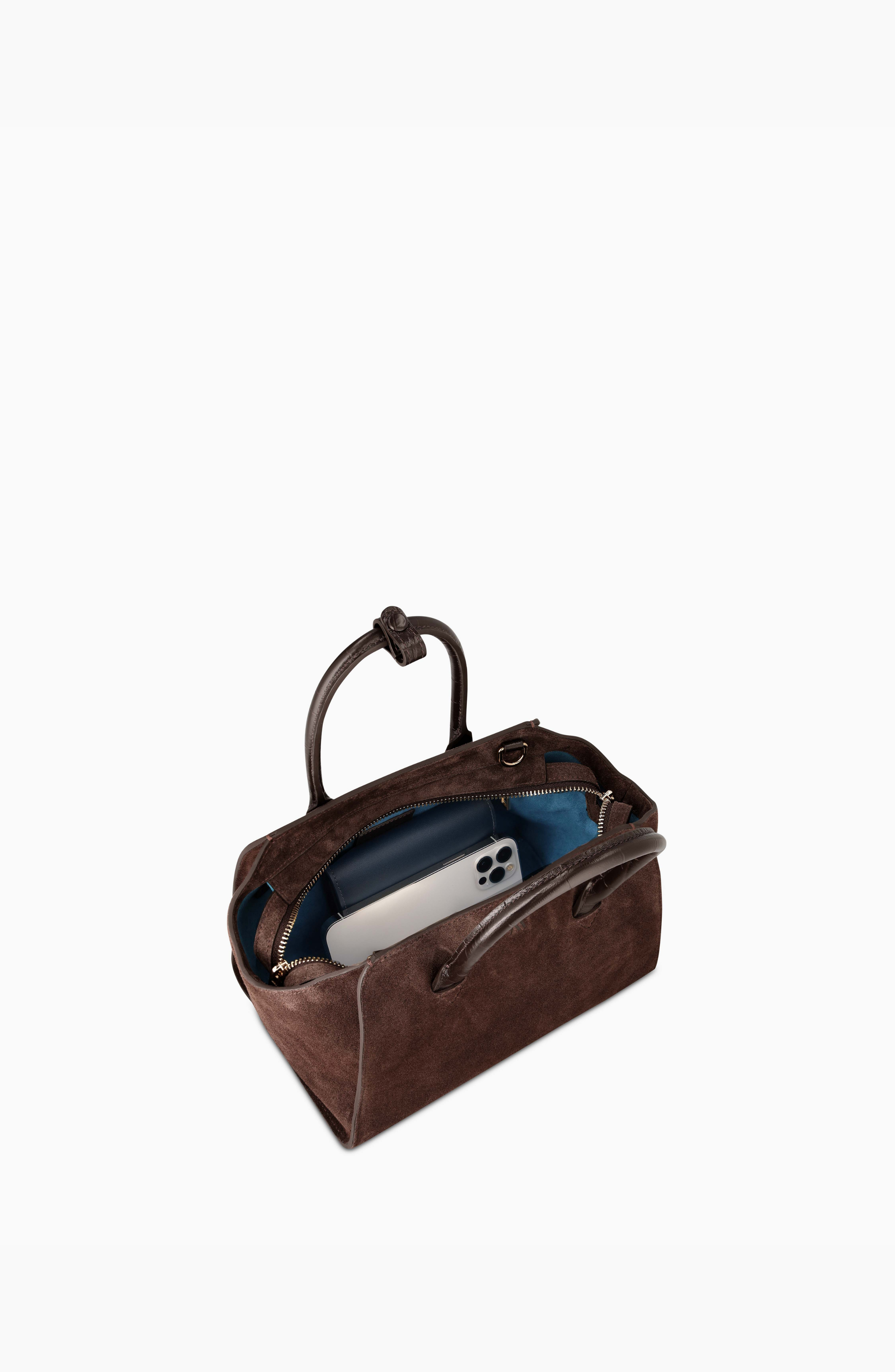 Mini Voyager Leather Crossbody Bag - Suede, Alternate, color, Suede Espresso