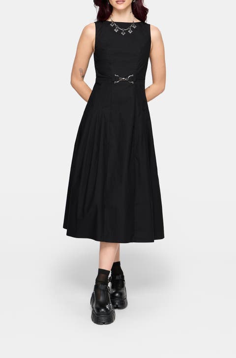 Cissa Buckle Front Pleated Midi Dress