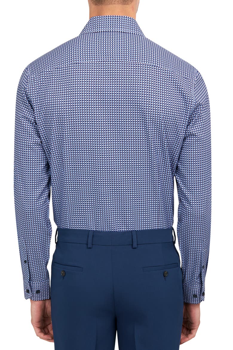 Trim Fit Performance Geo Dress Shirt, Alternate, color, WHITE/ NAVY