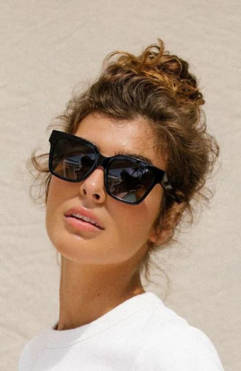 Mohala Eyewear Hana 55mm Medium Bridge Wide Width Polarized Square Sunglasses, Alternate, color, Black Lava / Gray Lenses