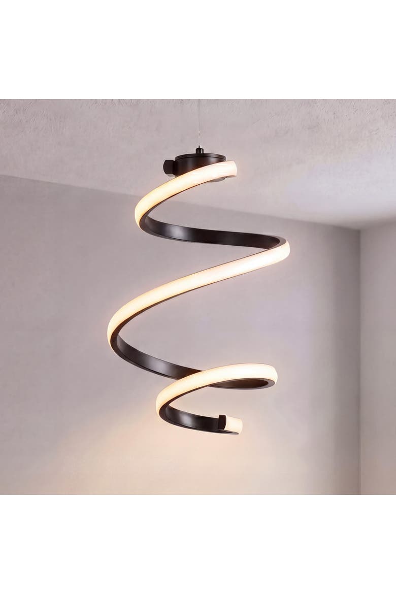 Whirl 11" 1-Light Modern Minimalist Metal Helix Swirl Abstract Integrated LED Pendant, Black, Alternate, color, Black