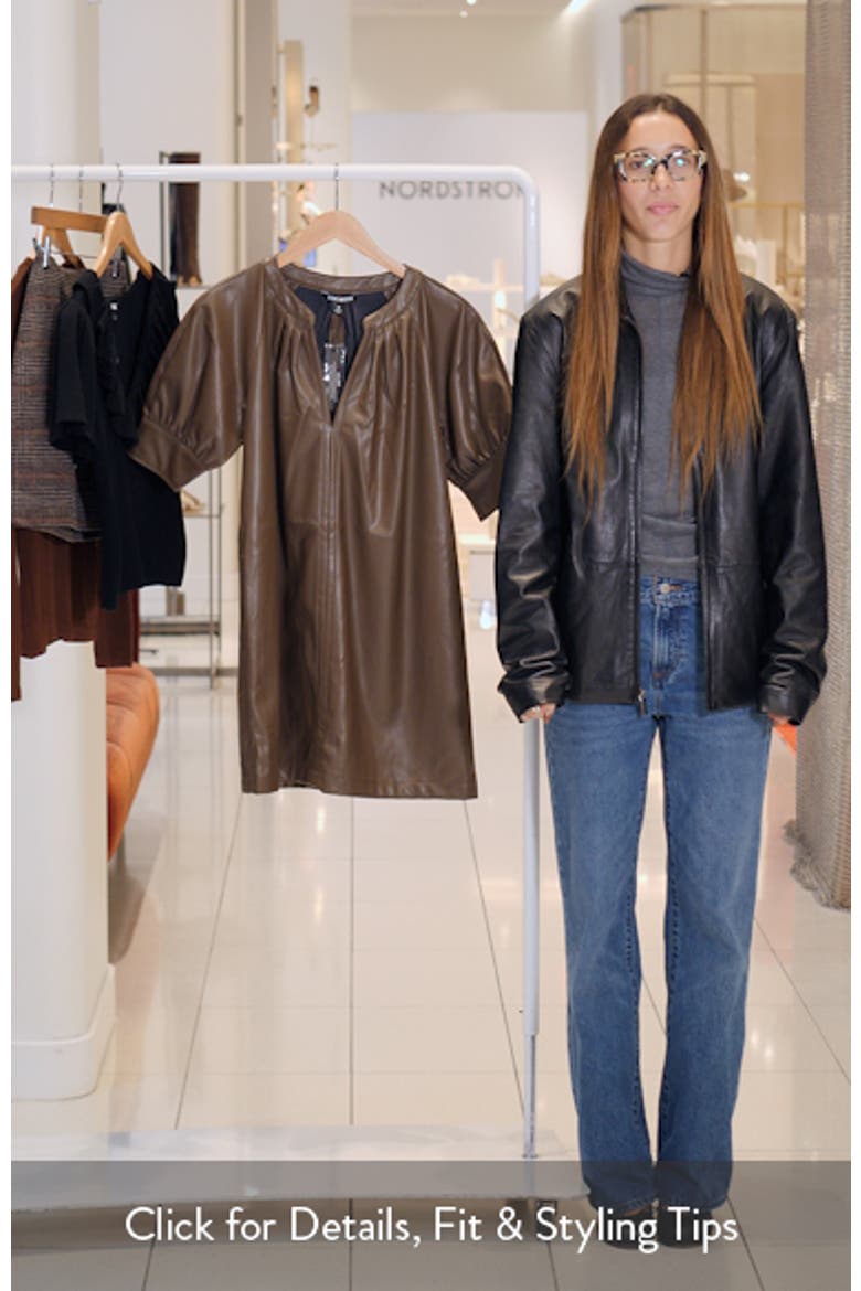 Sharleeen Puff Sleeve Faux Leather Shift Dress video