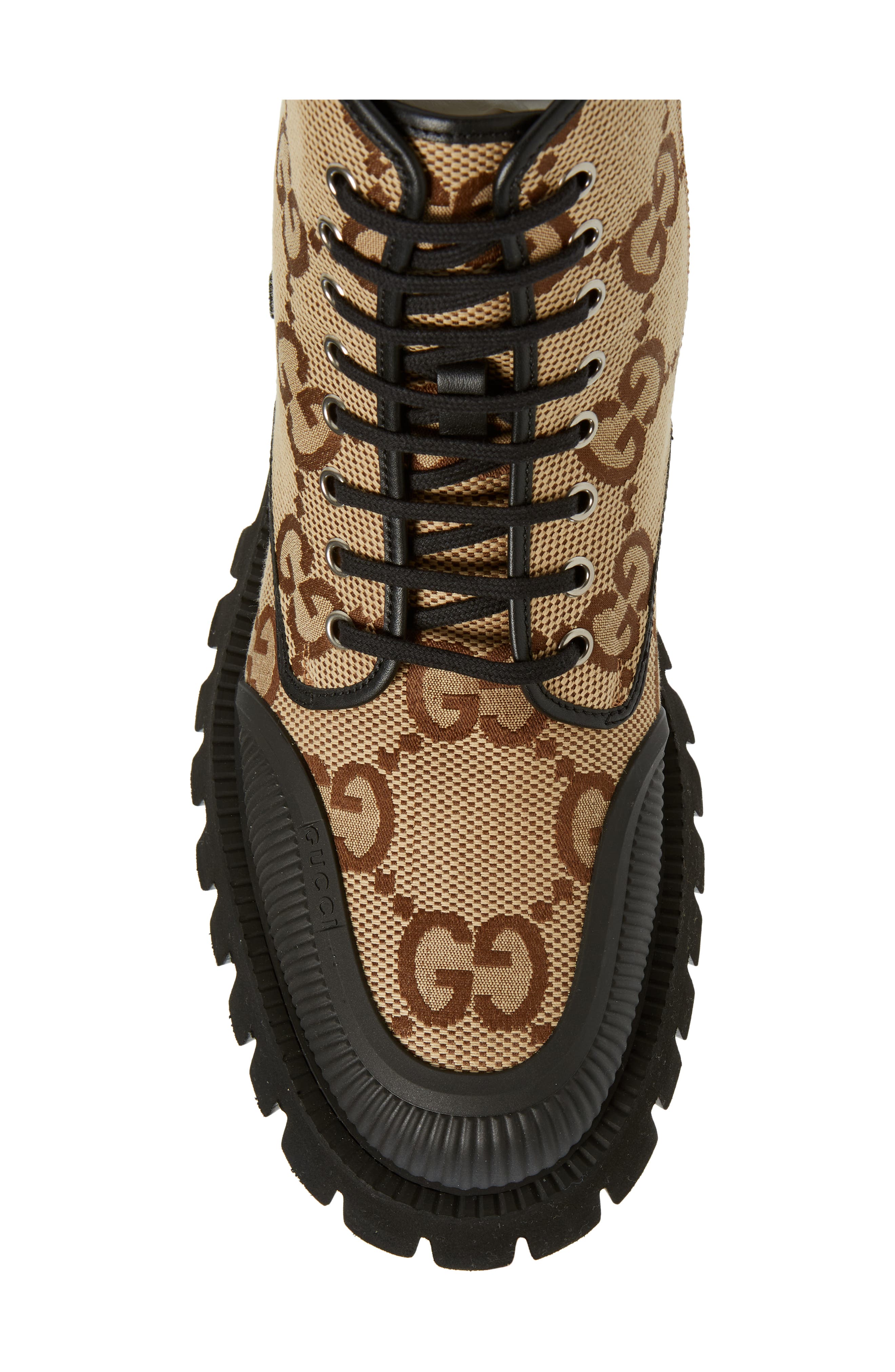 Gucci Maxi GG Supreme Canvas Combat Boot, Alternate, color, Camel Ebony/Nero