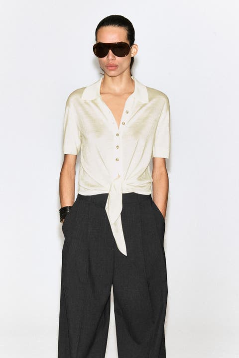 Tie-Front Knitted Wool Shirt