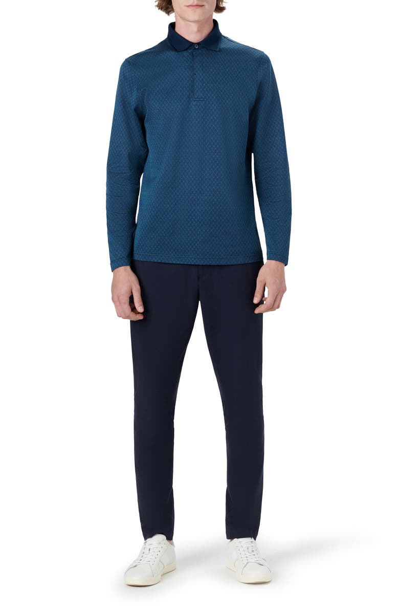 Bugatchi Three-Button Long Sleeve Polo, Alternate, color, Navy