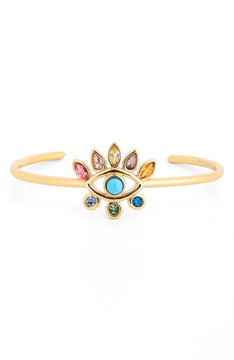 Kurt Geiger London Rainbow Crystal Evil Eye Cuff Bracelet, Main, color, Gold/ Multi