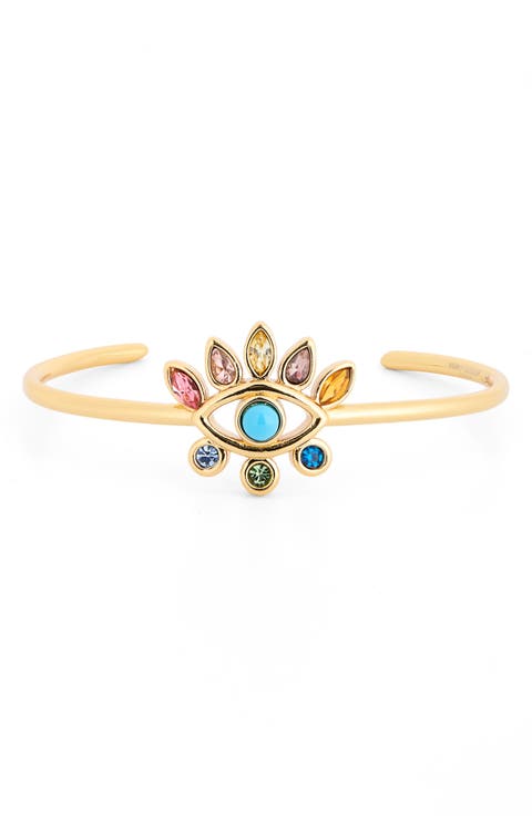 Rainbow Crystal Evil Eye Cuff Bracelet