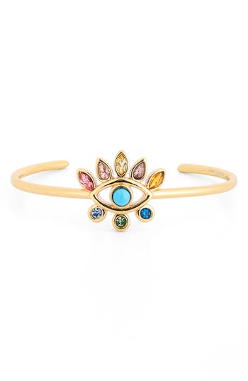 Kurt Geiger London Rainbow Crystal Evil Eye Cuff Bracelet In Multi
