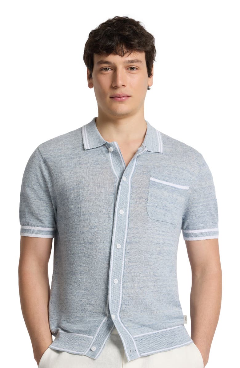 Onia Linen Knit Button Down Shirt, Alternate, color, Melange Sky