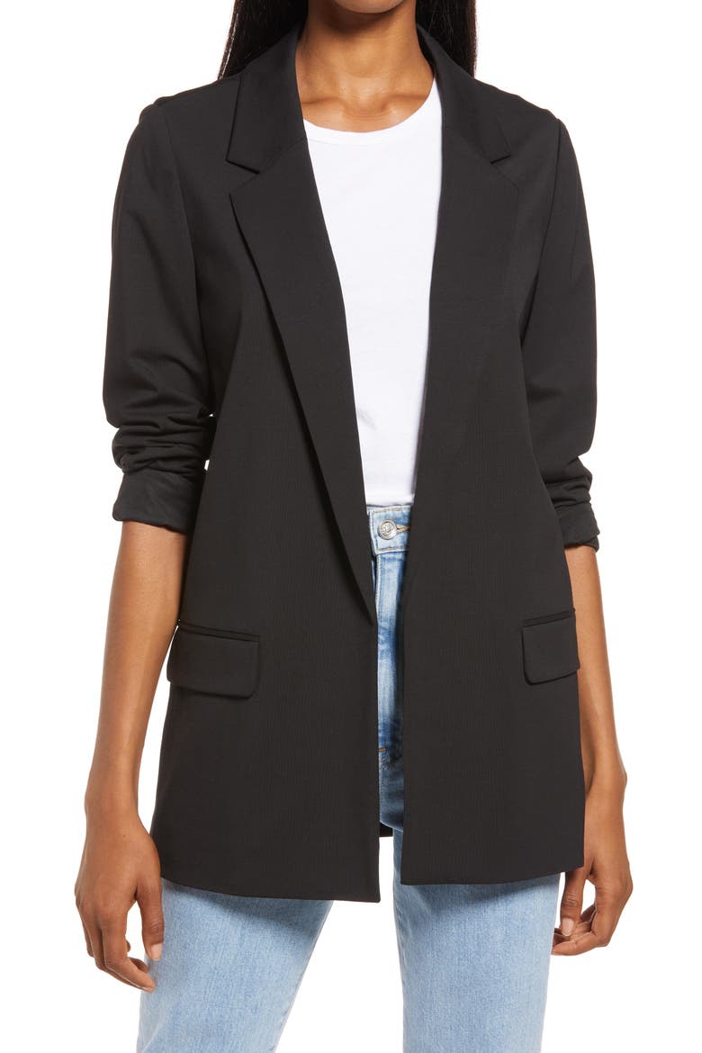 Aleida Open Front Jersey Blazer, Main, color, BLACK