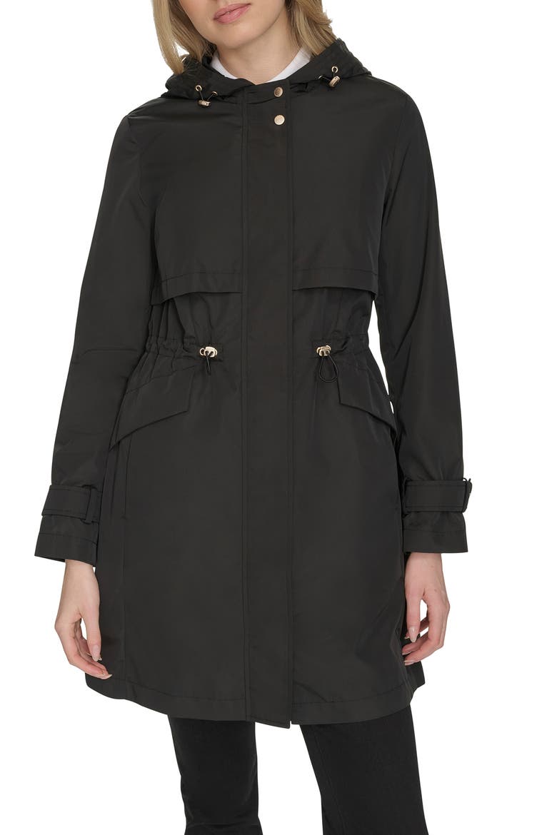Hooded Trench Raincoat, Main, color, BLACK