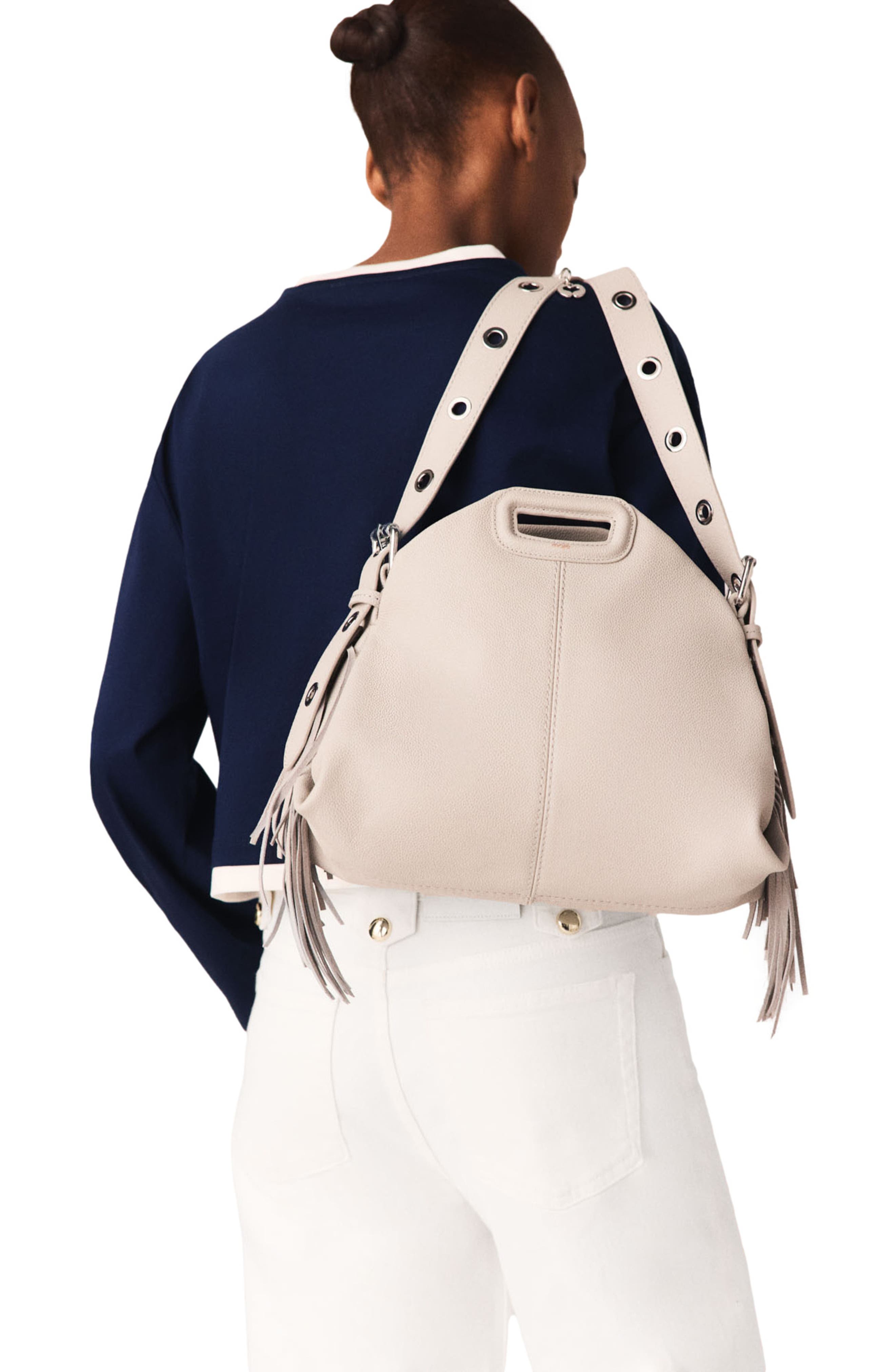 maje Grained leather Miss M bag, Alternate, color, Light Grey