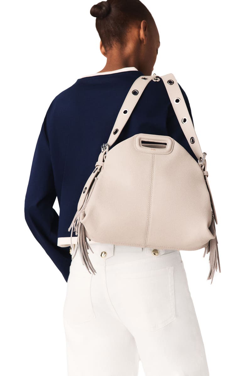 maje Grained leather Miss M bag, Alternate, color, Light Grey