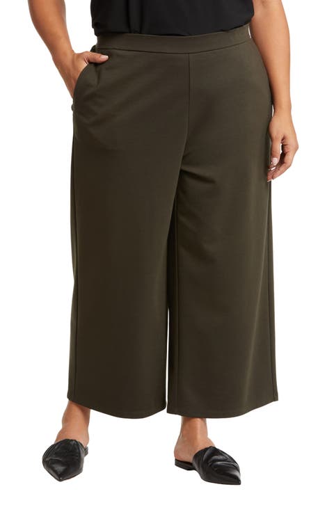 High Waist Crop Wide Leg Pants (Plus Size)