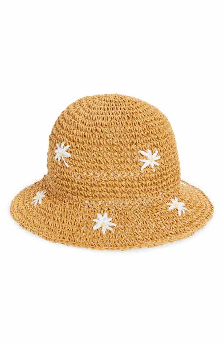 Ruby & Ry Flower Appliqué Straw Bucket Hat