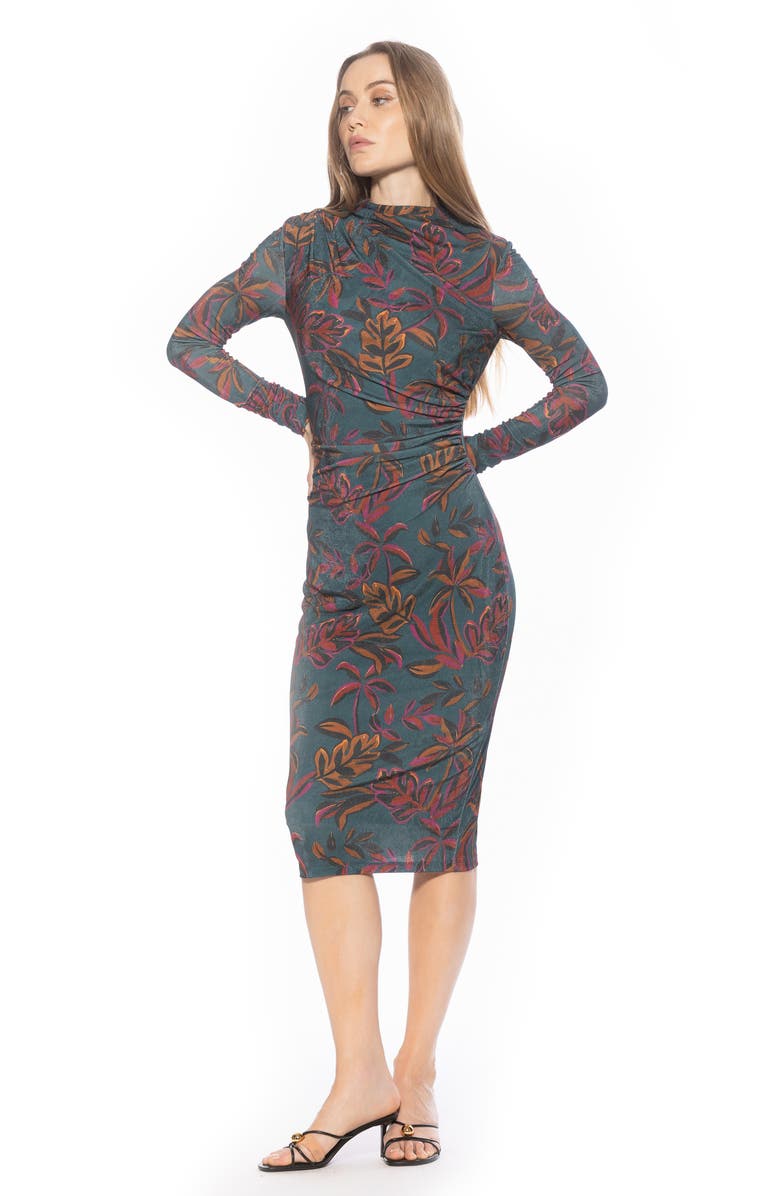 Alexia Admor Kim Bodycon Long Sleeve Midi Dress, Alternate, color, Emerald Multi