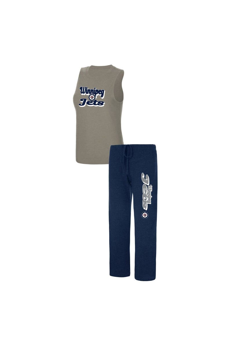 CONCEPTS SPORT Women's Concepts Sport Heather Gray/Heather Navy Winnipeg Jets Meter Muscle Tank Top & Pants Sleep Set, Main, color, Navy