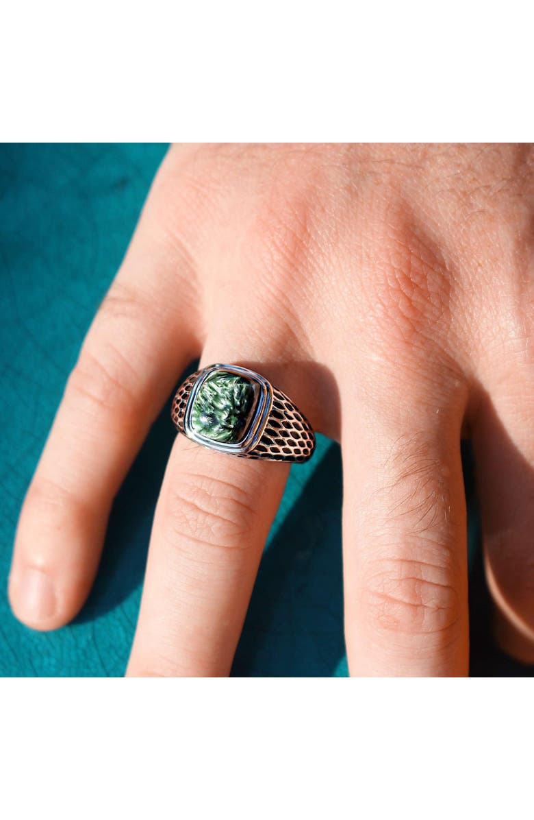 LuvMyJewelry Seraphinite Sterling Silver Men Signet Ring, Alternate, color, Green