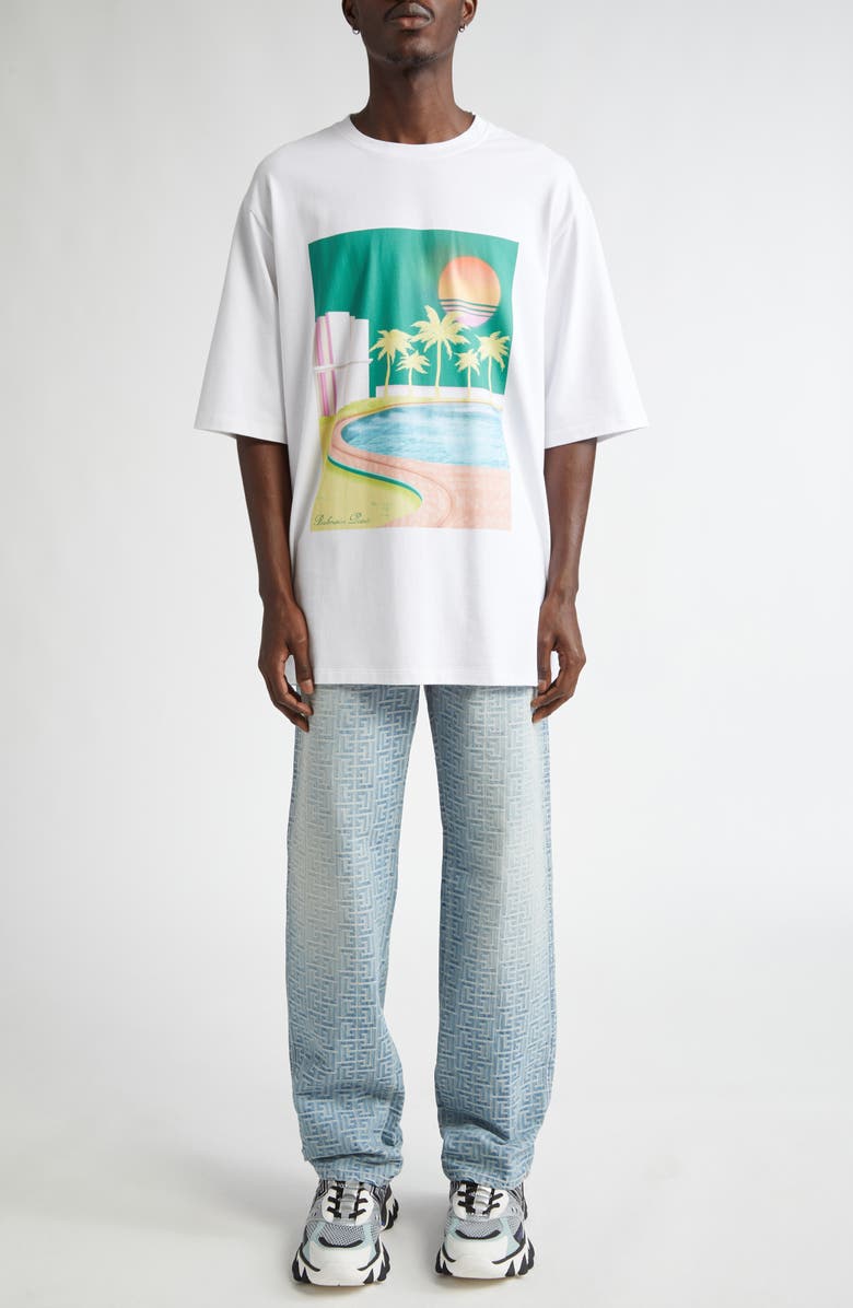 Balmain Jacquard Monogram Straight Leg Jeans, Alternate, color,