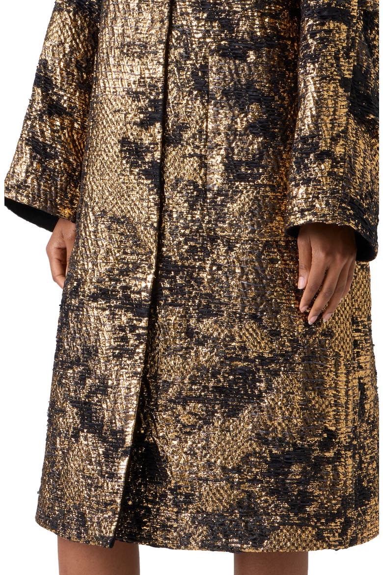 Metallic Jacquard A-Line Coat, Alternate, color, BLACK-GOLD