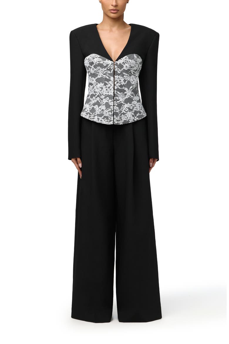 Stretch Lace Inset Blazer, Alternate, color, BLACK
