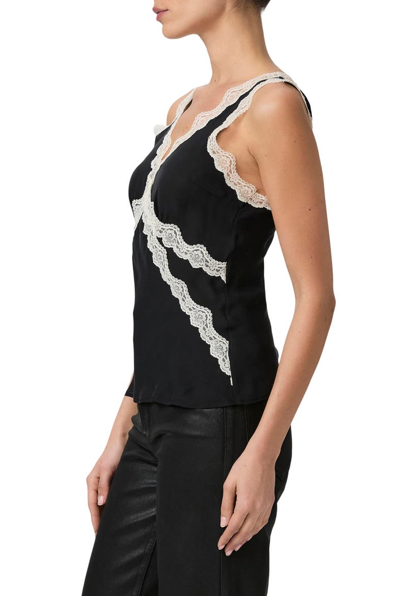 Terezia Lace Trim Silk Tank, Alternate, color, BLACK W/ ANTIQUE WHITE LACE