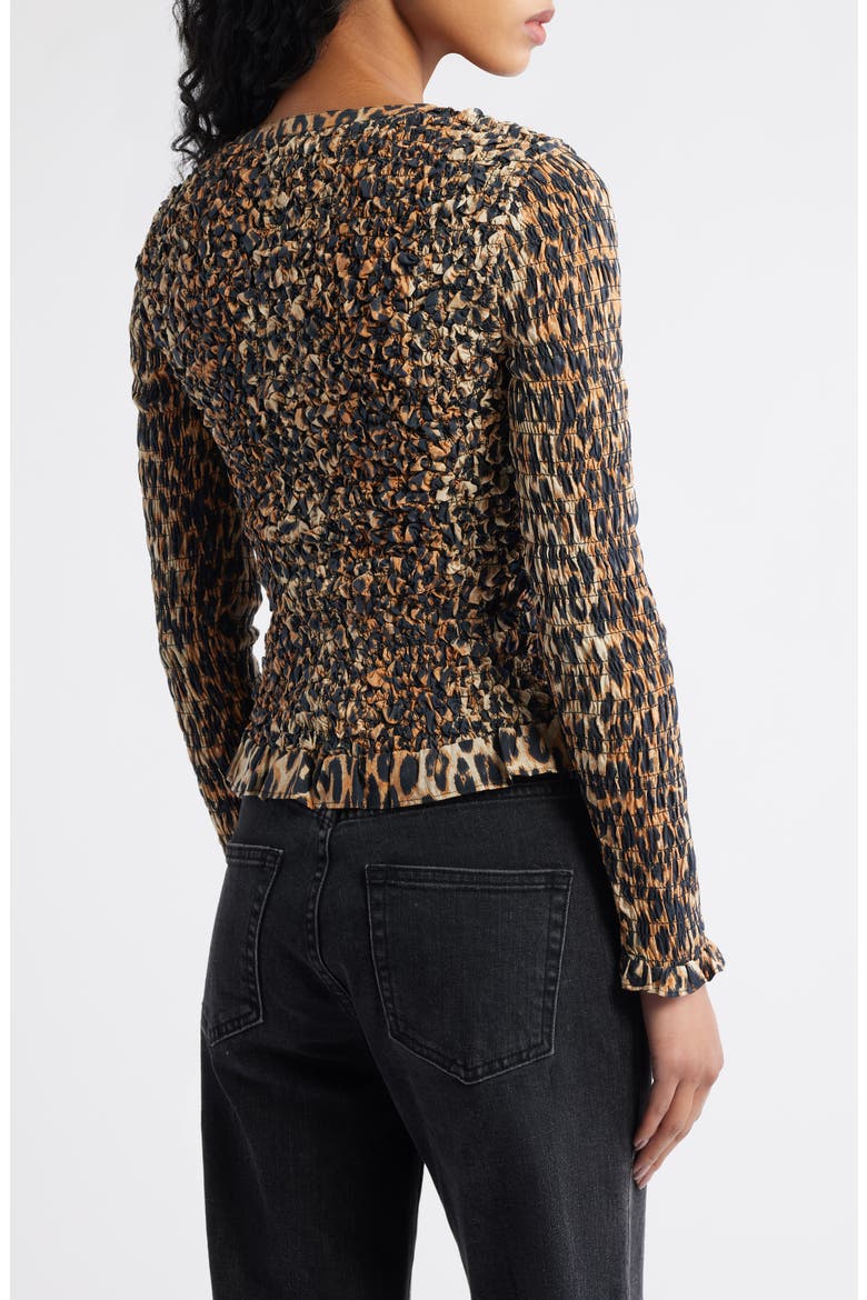 Elliana Smocked Cardigan, Alternate, color, LEOPARD