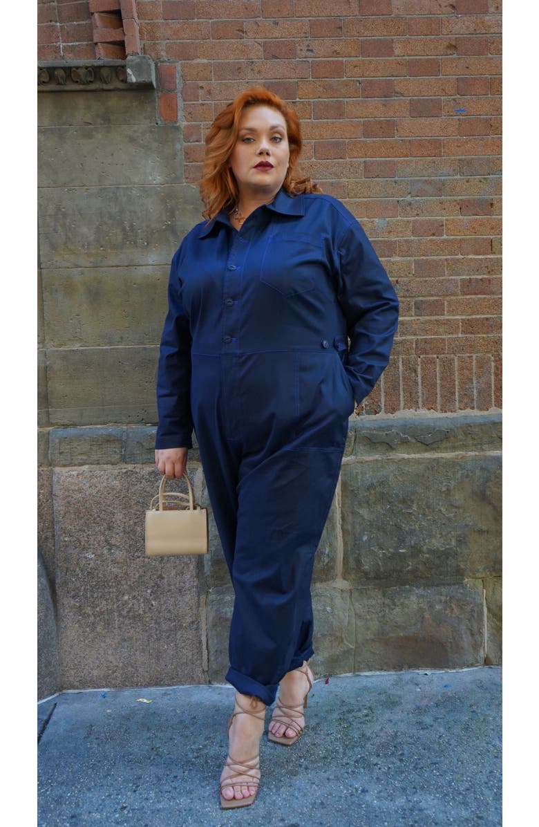 SEE ROSE GO RIVETER PLUS SIZE JUMPSUIT, Alternate, color, Passport Blue