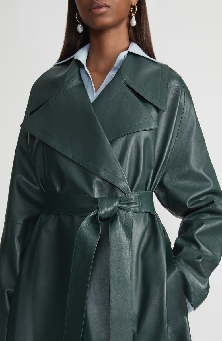 Lafayette 148 New York Napa Lambskin Leather Trench Coat, Alternate, color, 