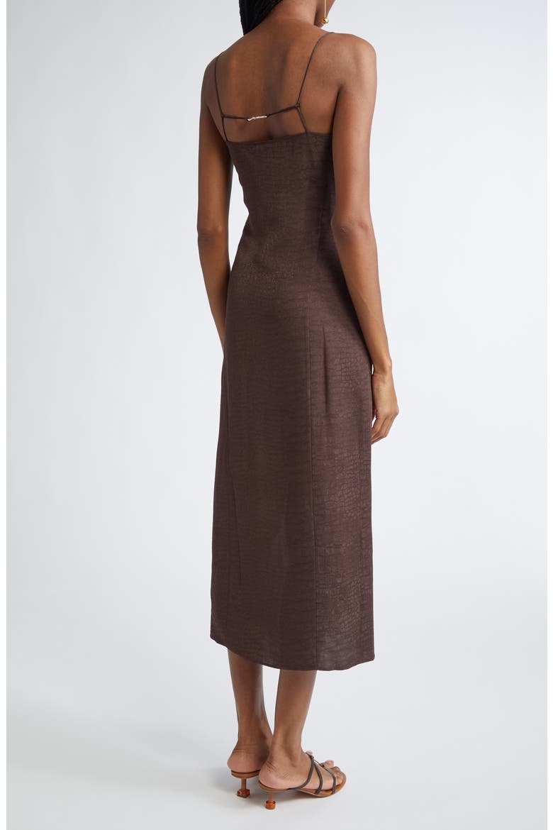 The Notte Charm Logo Crocodile Jacquard Midi Dress, Alternate, color, CROCO BROWN