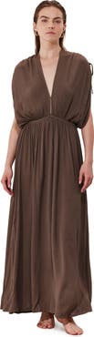 Gottex Beach Life Solena Crêpe V Neck Open Back Midi Dress Cover-Up