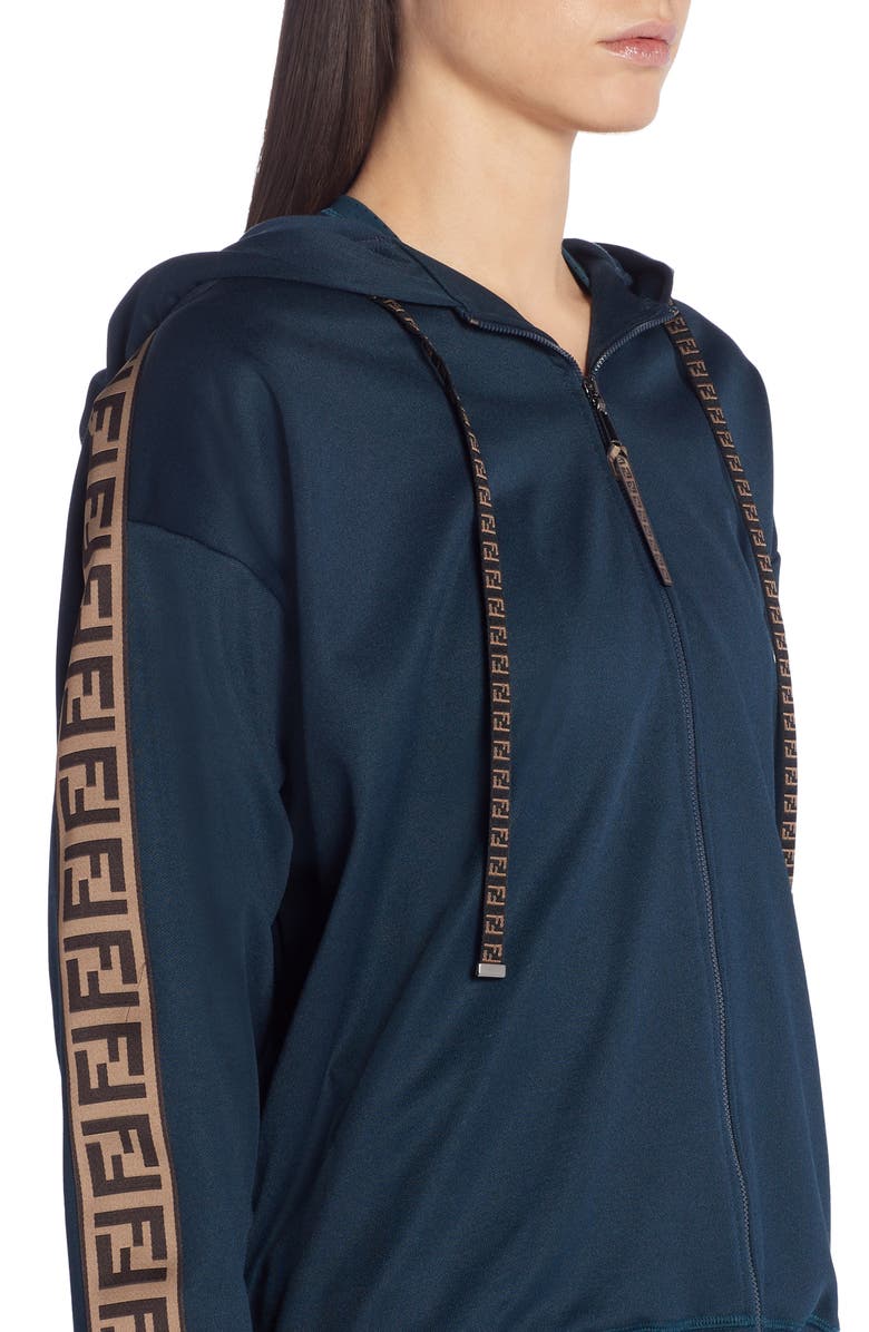 Fendi FF Logo Hooded Jersey Jacket, Alternate, color, 