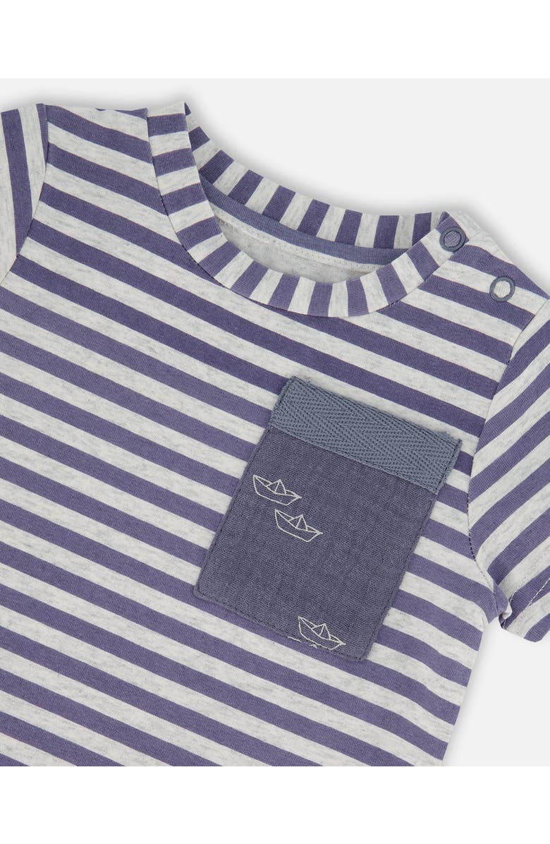 Deux par Deux Baby Boy's Organic Cotton Short Sleeve Top And Short Set Striped Navy, Alternate, color, Striped Navy