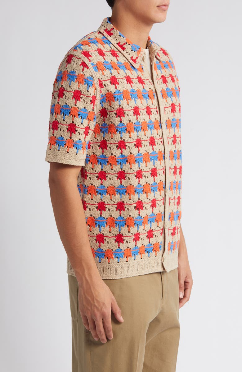 Wax London Porto Crochet Short Sleeve Button-Up Shirt, Alternate, color, 
