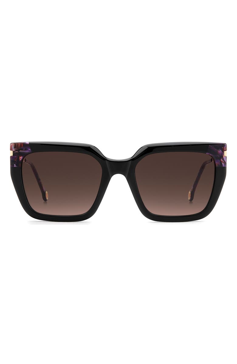 Carolina Herrera 55mm Rectangular Sunglasses, Main, color, Black Pink/ Brown