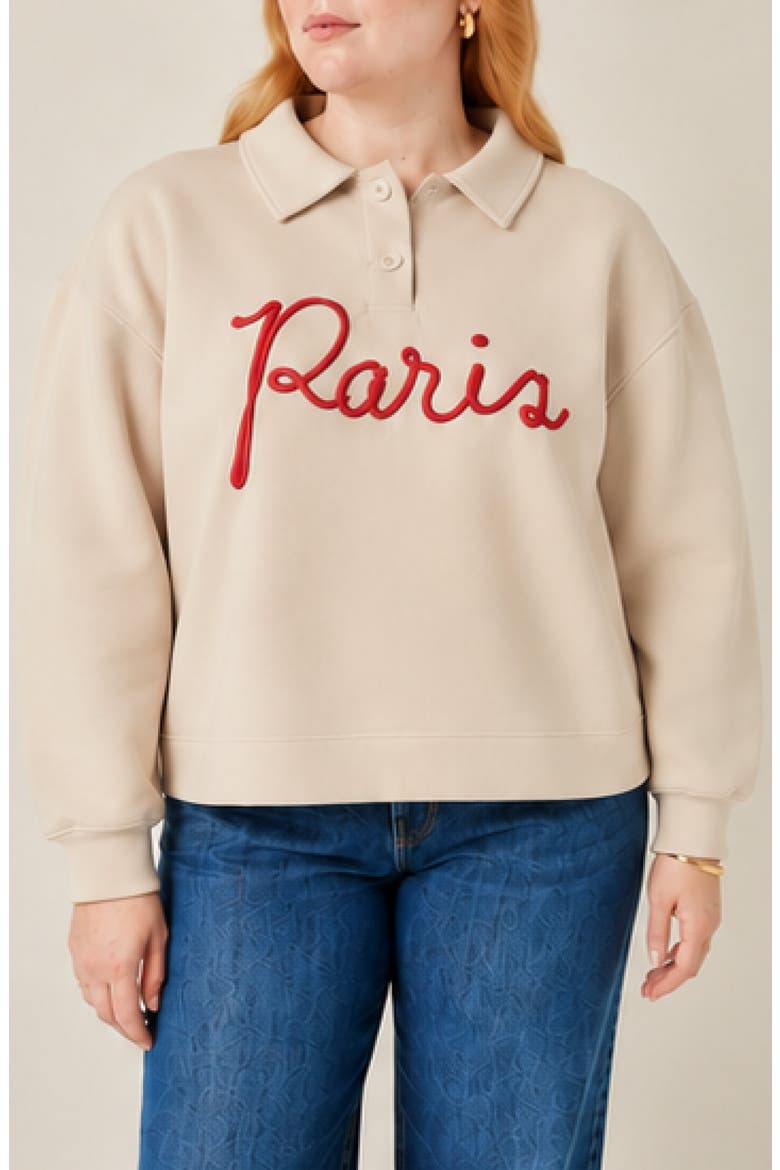 Lettering Polo Sweatshirt, Main, color, CREAM/ RED