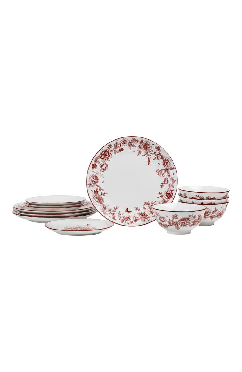 Stone Lain Esme Porcelain 12-Piece Dinnerware Set, Main, color, Red