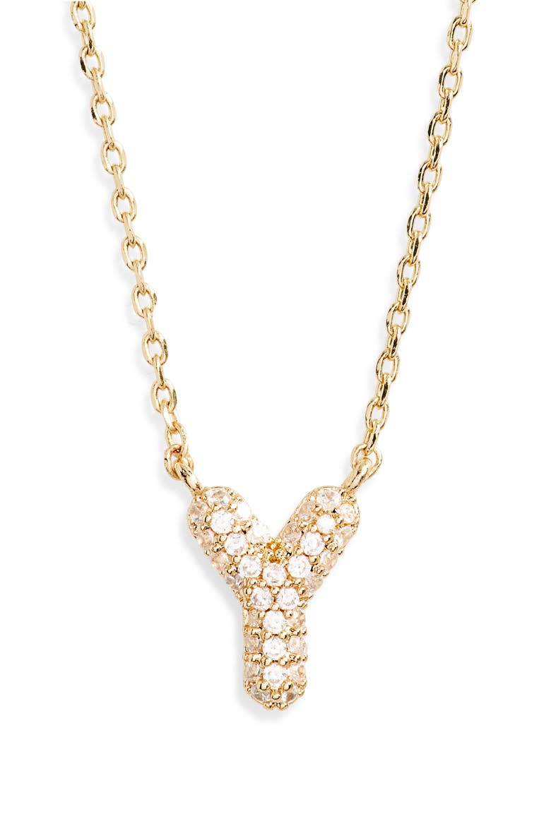 Cubic Zirconia Initial Pendant Necklace, Alternate, color, Y- CLEAR- GOLD